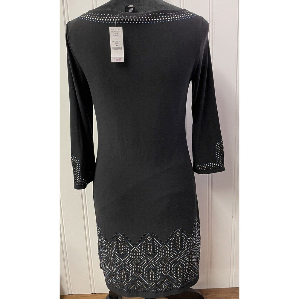 White House Black Market Black Blue Silver Rhinestones Keyhole Neck Size XS - Picture 4 of 14
